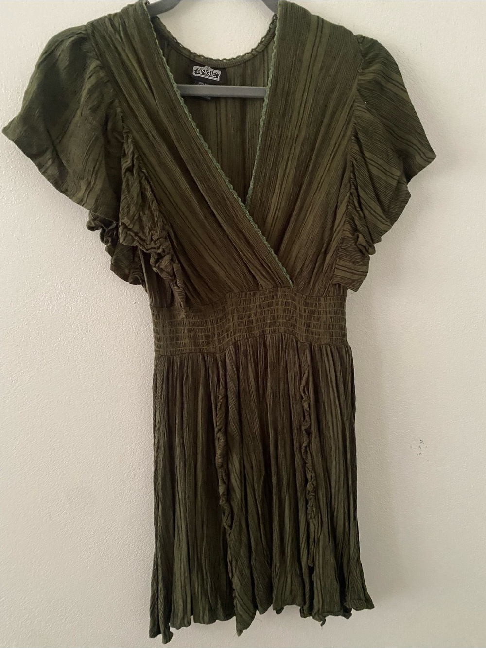 Angie Olive Green Crinkle Mini Dress